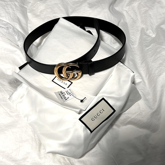 GG Marmont leather belt with shiny buckle